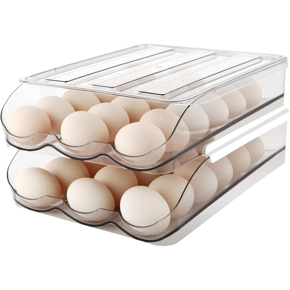 Egg Holder for Fridge, Automatically Rolling Egg Storage Container 2 Rack
